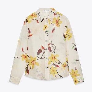 ZARA Ramie Floral Shirt Size Small NWT